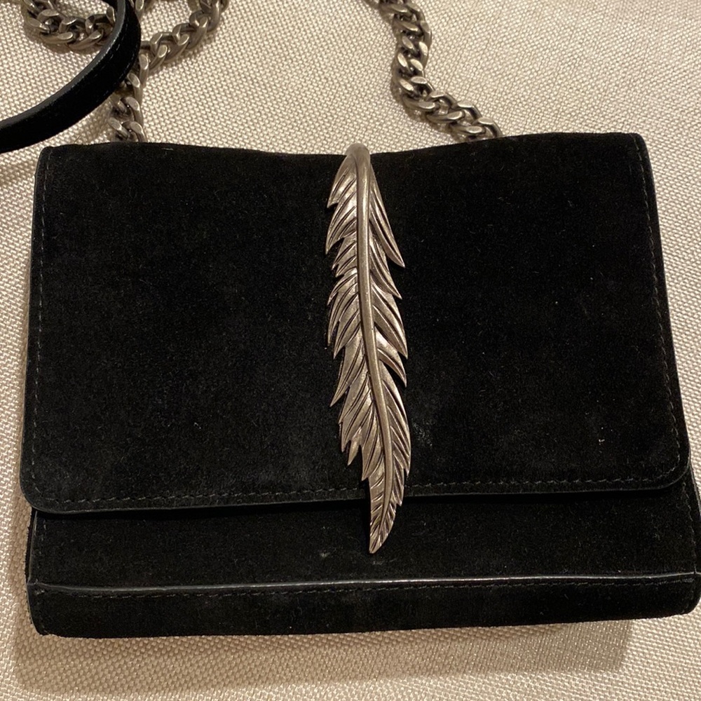 ZARA Suede feather handbag cow hide leather purse silver leaf crossbody chain